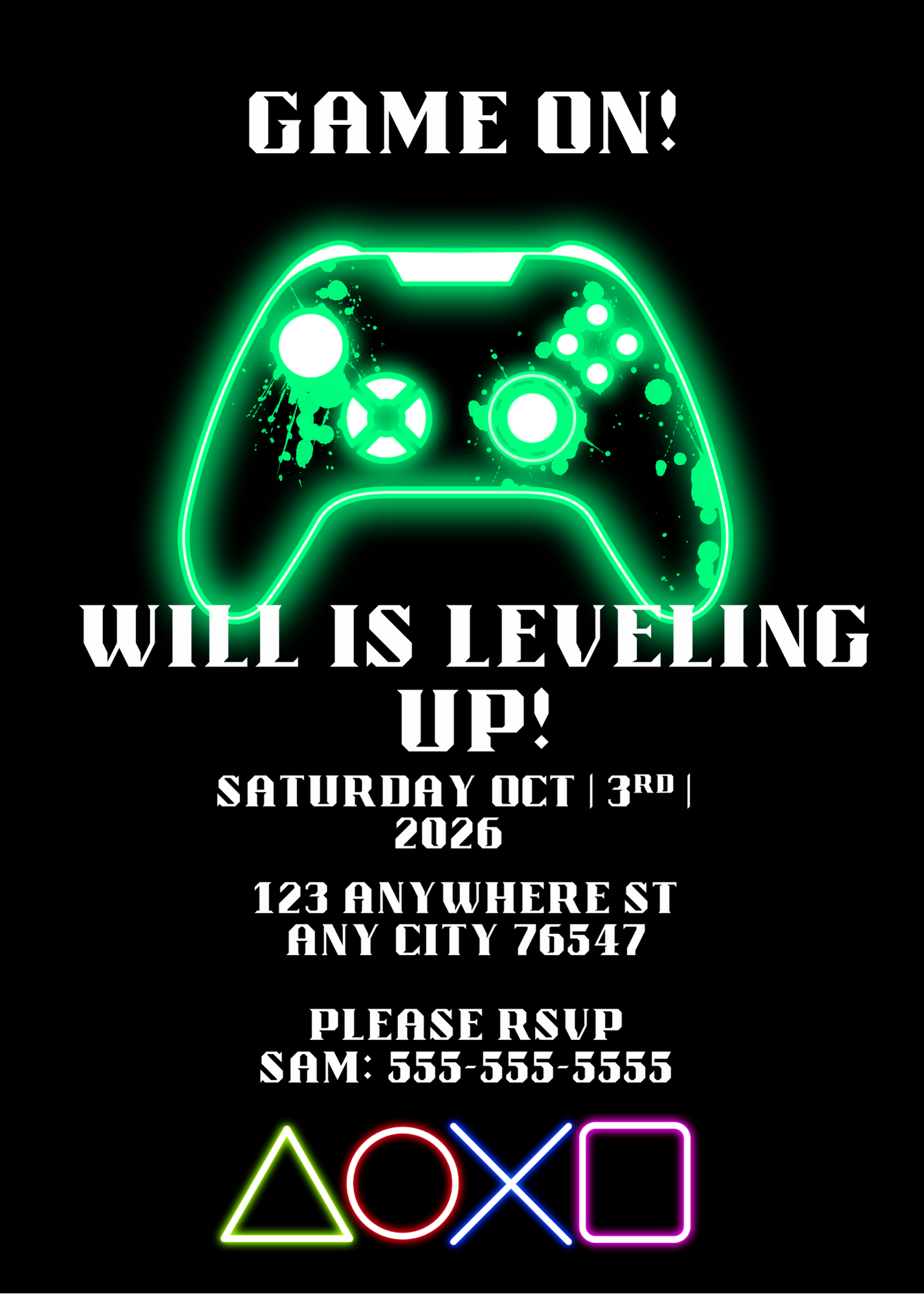 Level Up! Gaming themed Party invited